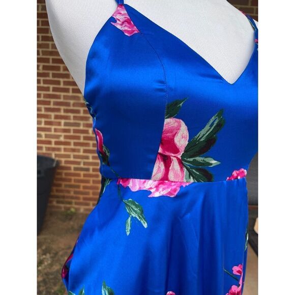 Near Moon Women's Maxi Dress Size 0 Blue Floral 100% Polyester Sleeveless V-Neck - Picture 15 of 16